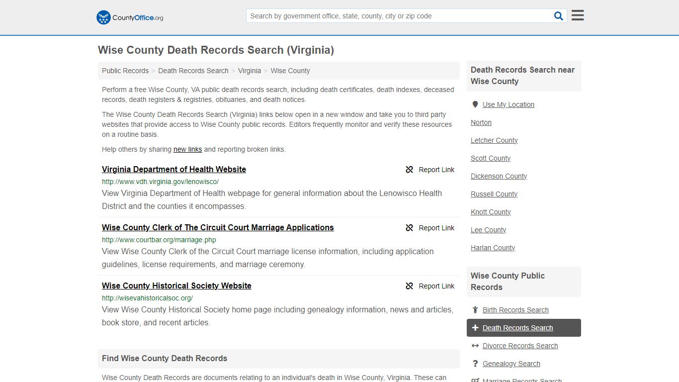 Wise County Death Records Search (Virginia) - County Office